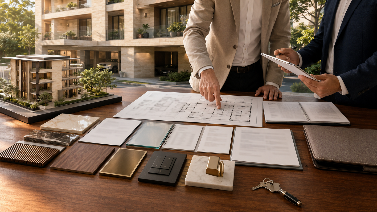 Buyer reviewing documents before paying property token for a builder floor